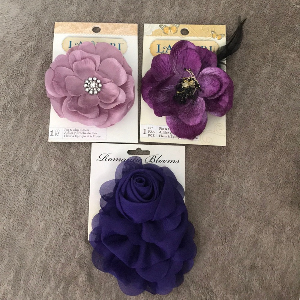 NWT Pin & Clip Purple Flower Lot of 3 - Picture 1 of 6